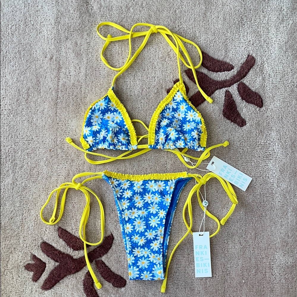 Frankie's Bikinis Blue and Yellow Triangle Bikini